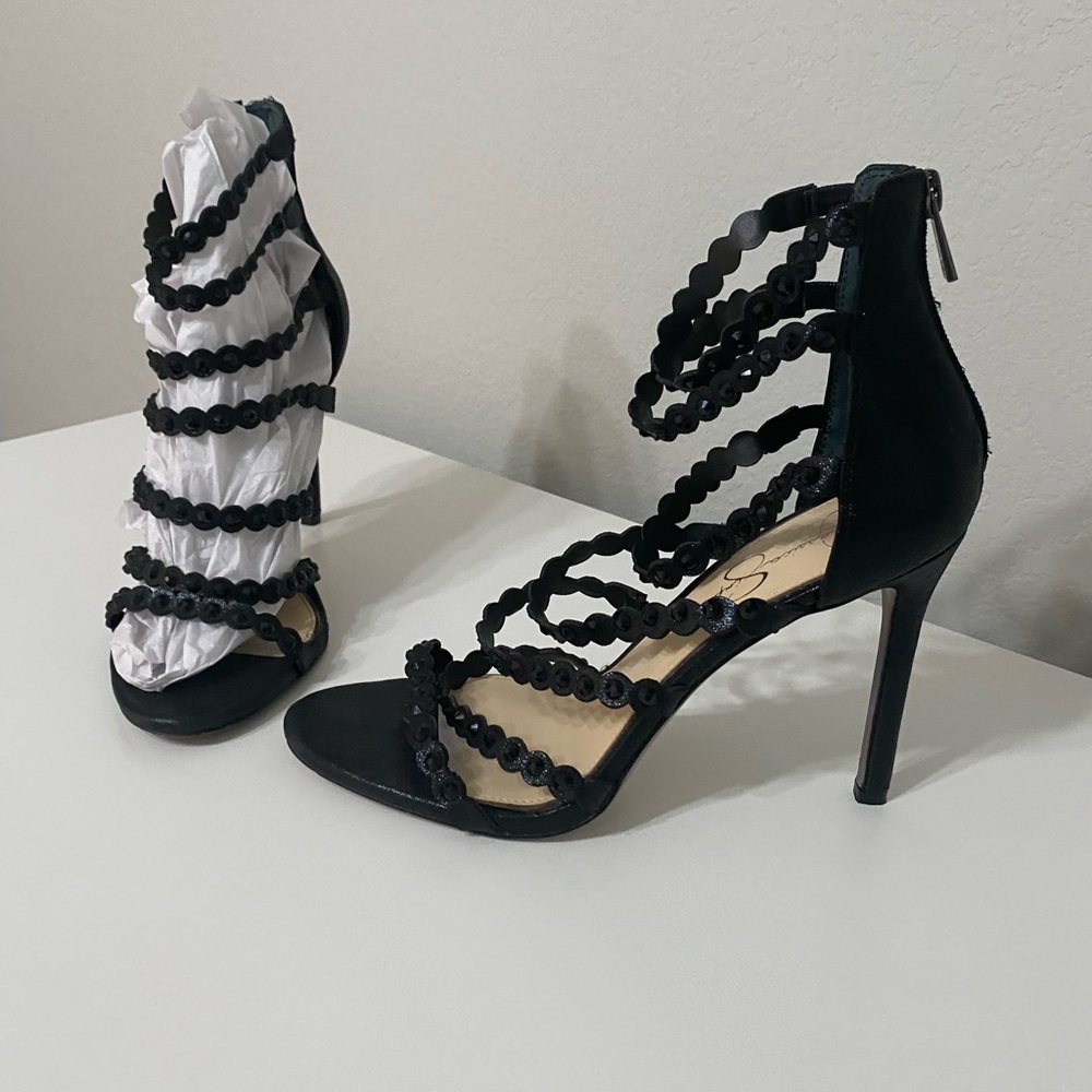 Jessica Simpson ankle shoes. Size 10. Black with a bit of black shimmer.